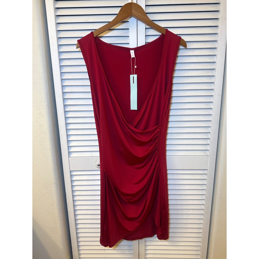 Dressfo Red Sleeveless Surplice Ruched Bodycon Mini Dress XL NWT
